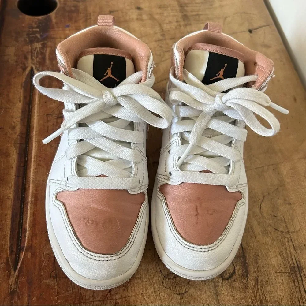 Jordan Nike shoes, girls 9.5, rose gold & white, GUC see pix for blemishes